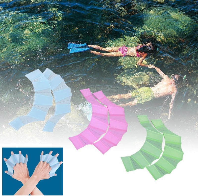 SquEqu 3 Pair Swim Paddles Hand Swim Fins Booster Swimming Training Hand Paddles Silicone Webbed Swimming Training Swim Gloves for Snorkeling Scuba Lap Flipping Water Resistance Water Aerobics - Image 3